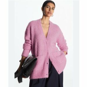 COS V-Neck Patch-Pocket Cardigan Pink size XS wool alpaca